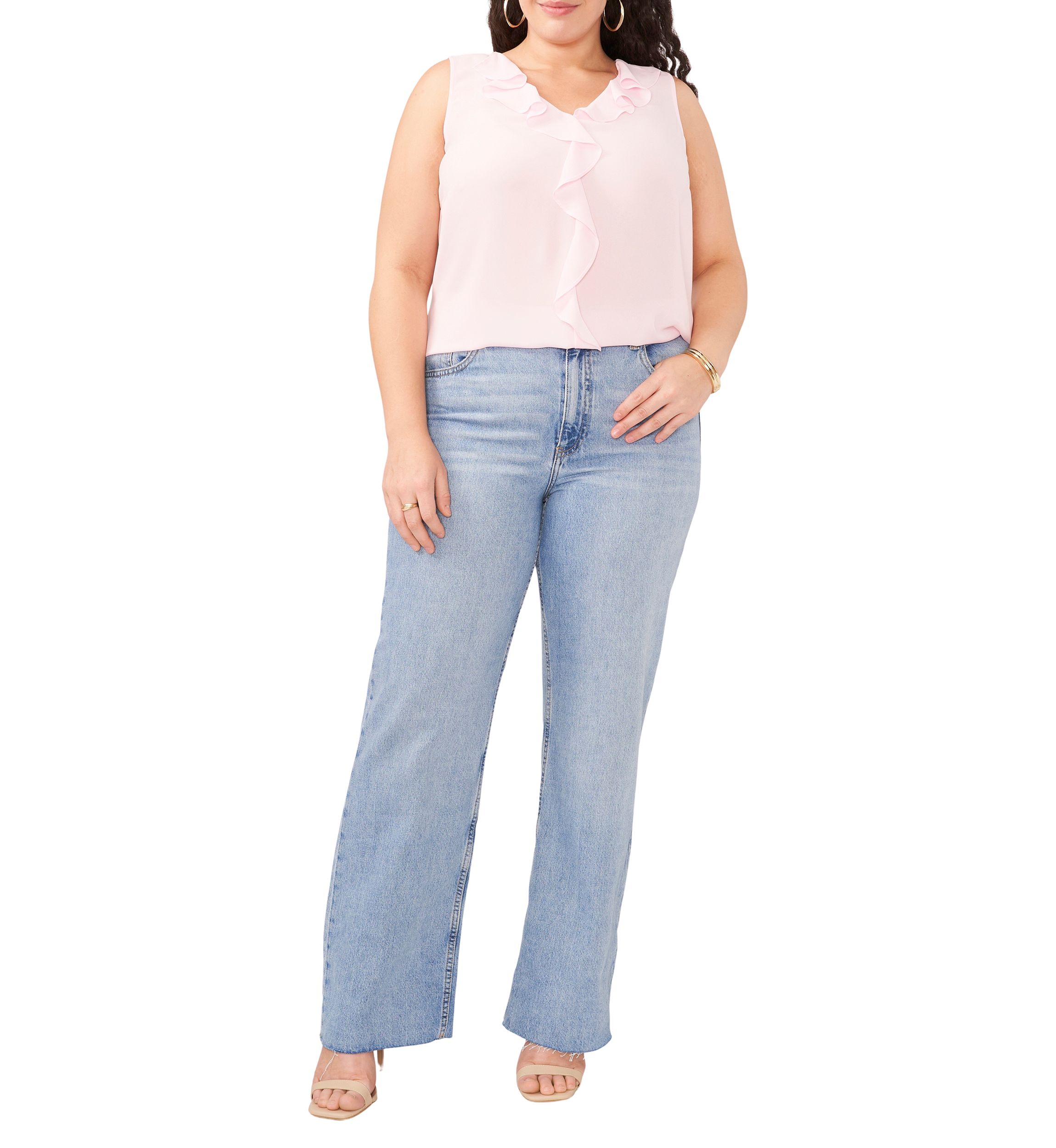 Plus Size Sleeveless V-Neck Ruffle Top