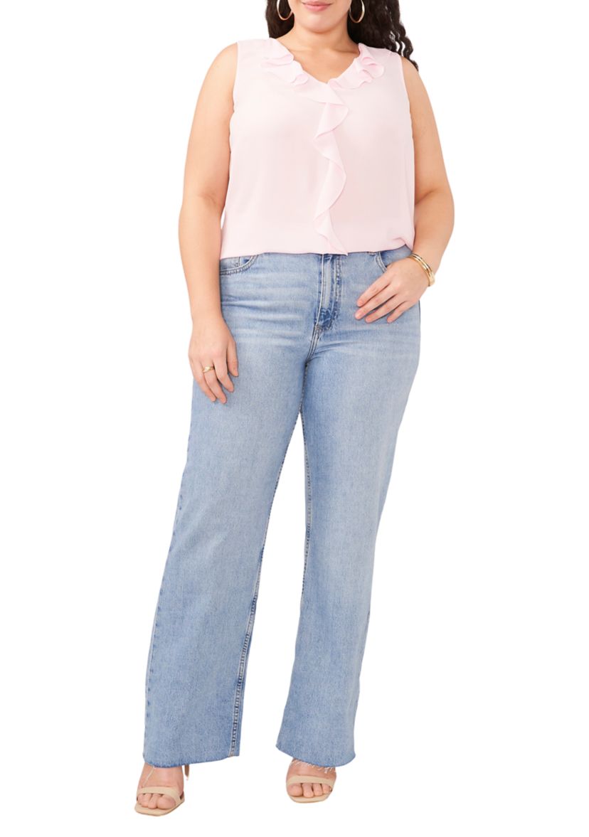 Plus Size Sleeveless V-Neck Ruffle Top