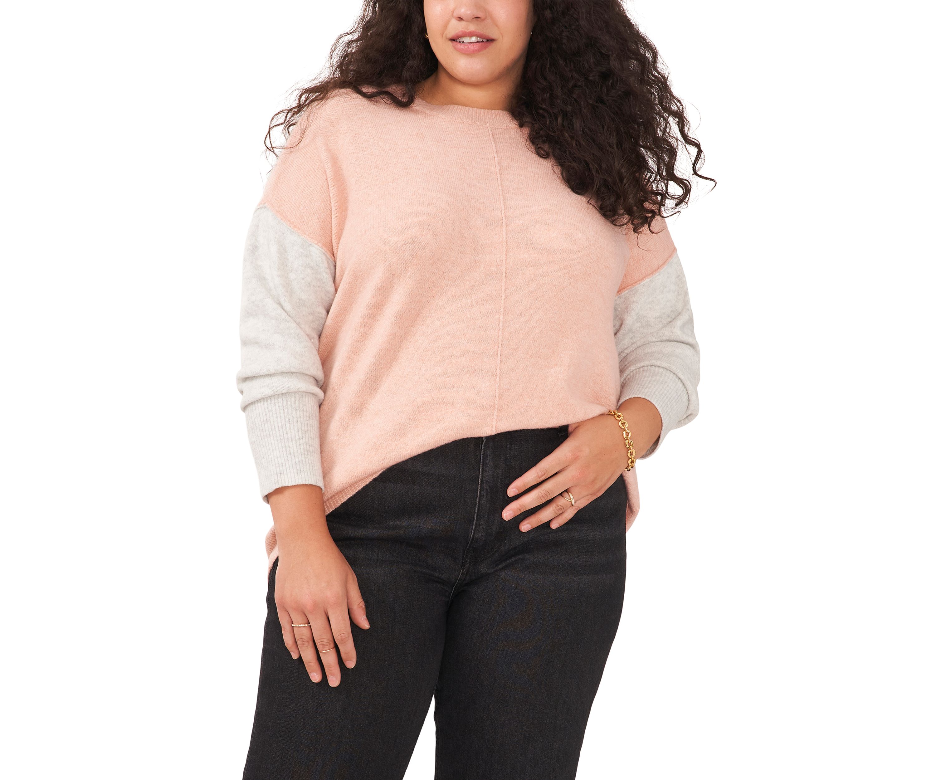 Plus Size Color Block Sleeve Sweater