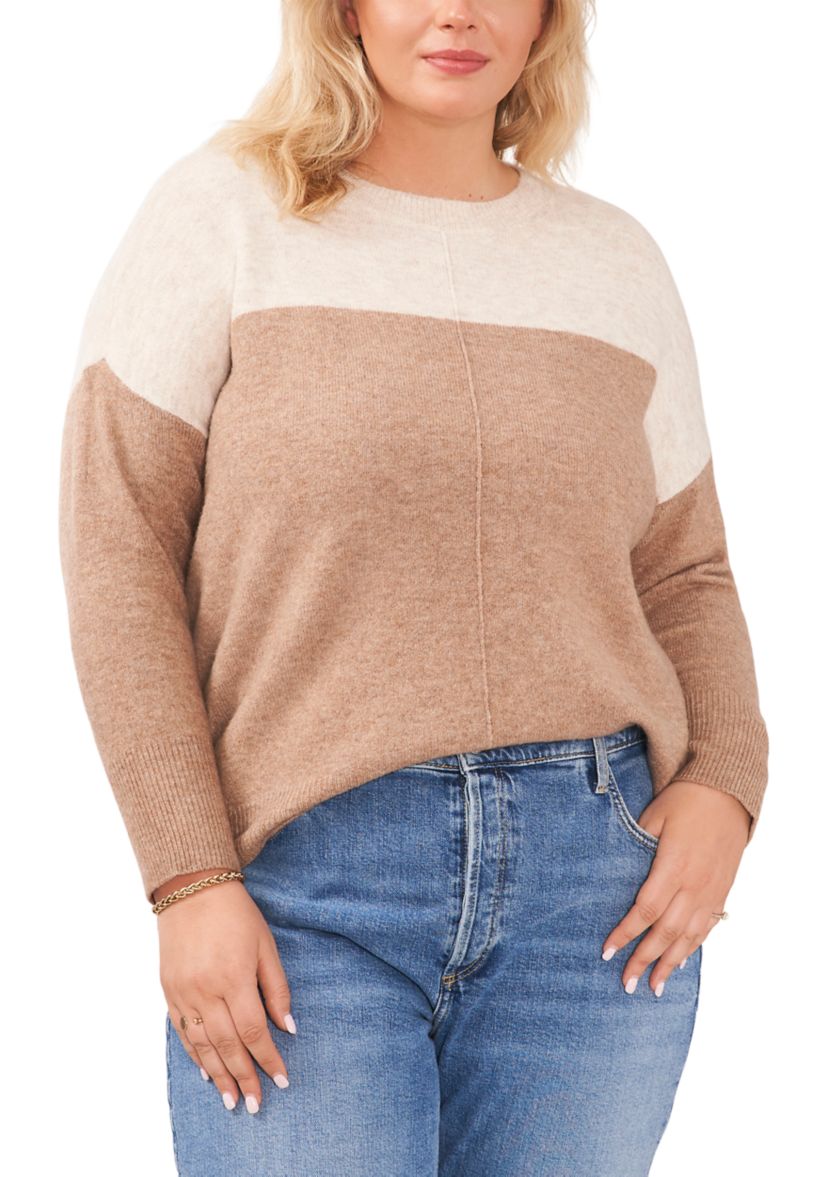 Plus Size Drop Shoulder Color Block Sweater 
