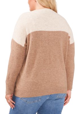 Plus Drop Shoulder Color Block Sweater