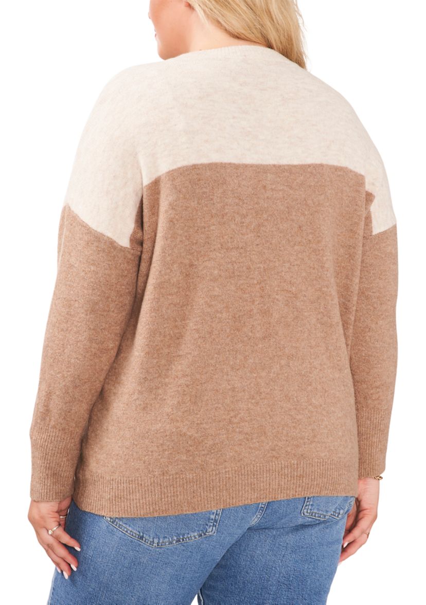 Plus Size Drop Shoulder Color Block Sweater 