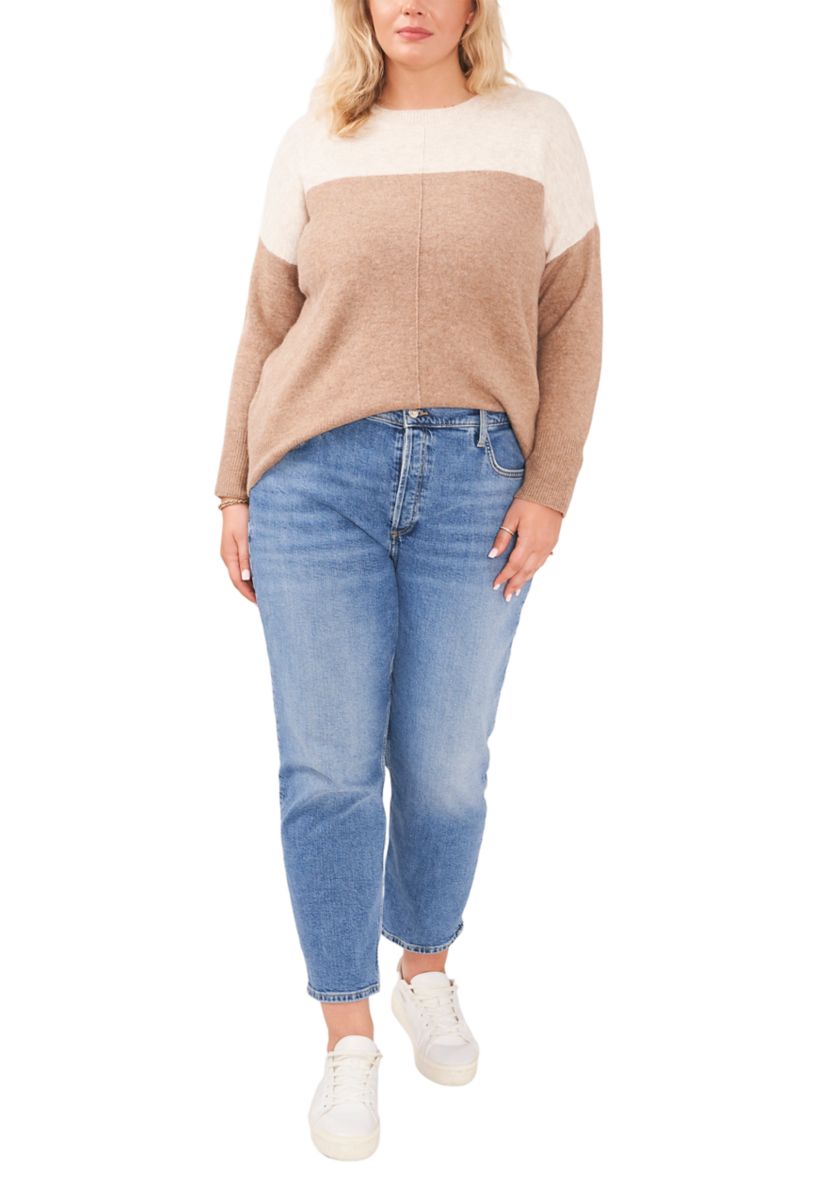 Plus Size Drop Shoulder Color Block Sweater 
