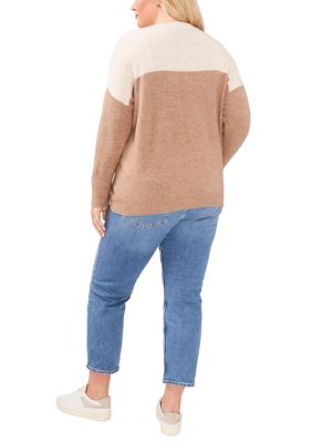 Plus Drop Shoulder Color Block Sweater