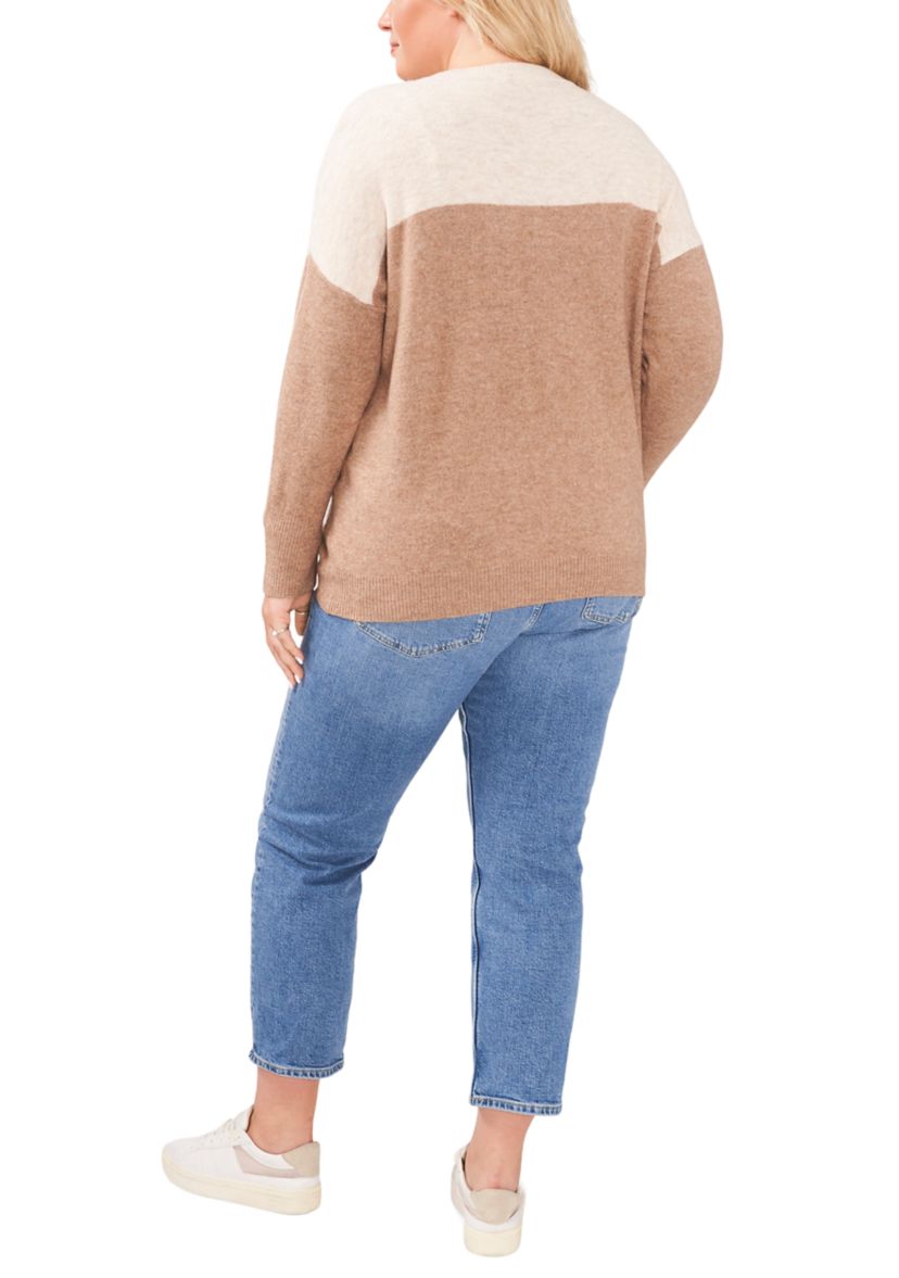 Plus Size Drop Shoulder Color Block Sweater 