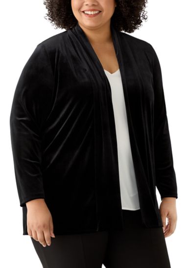 Plus Size Open Velvet Cardigan