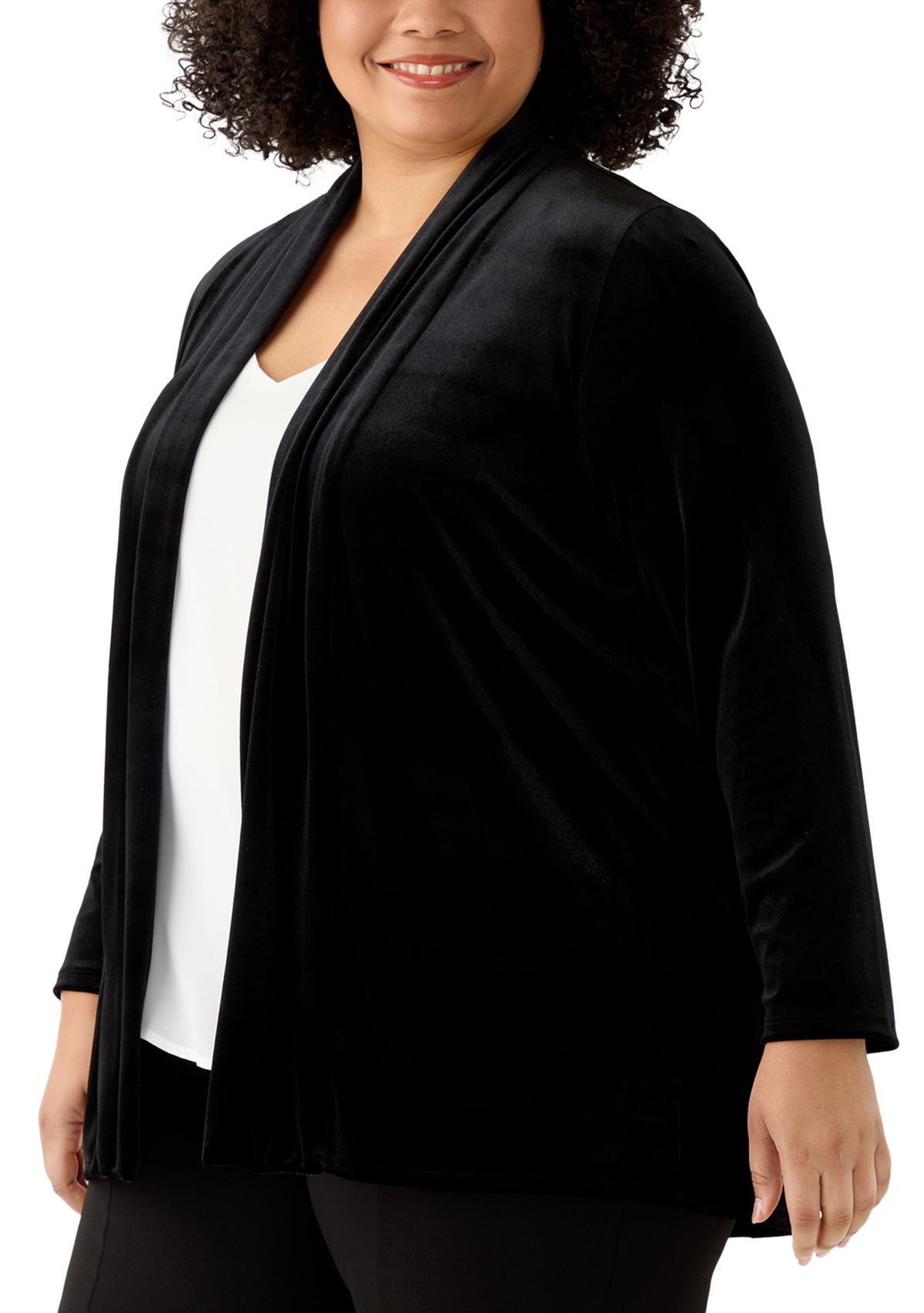 Plus Size Open Velvet Cardigan