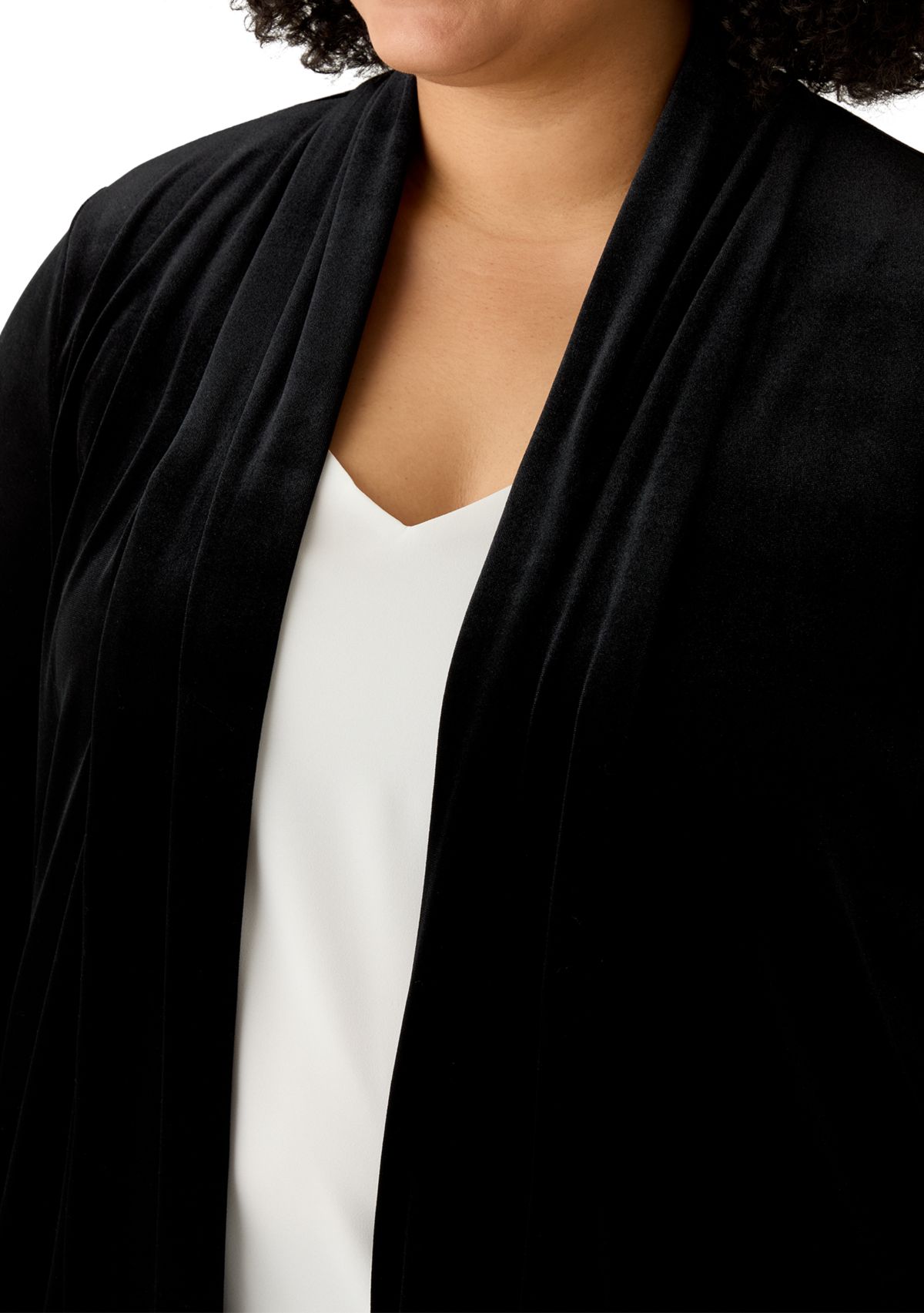 Plus Size Open Velvet Cardigan