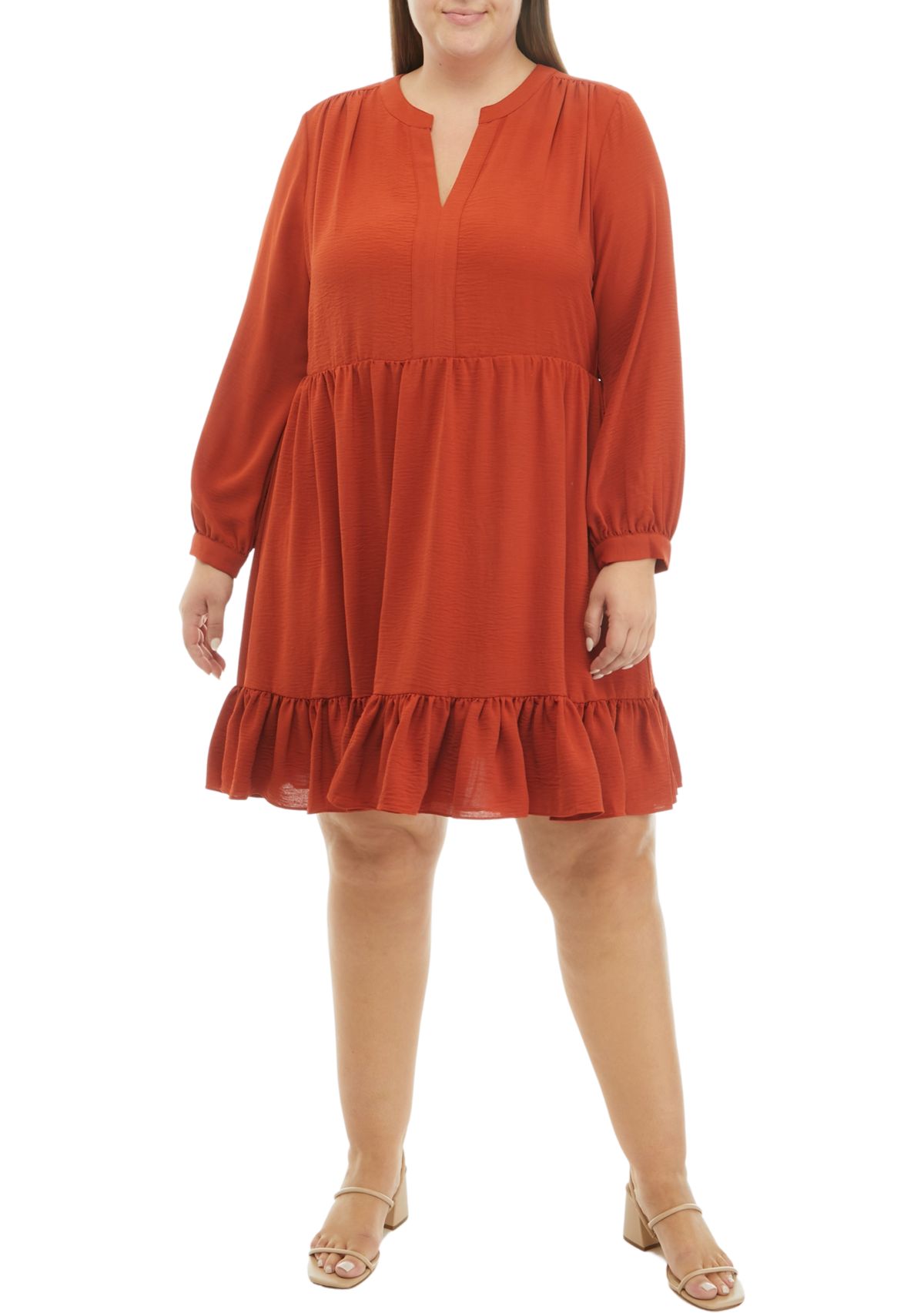 Plus Size Blouson Sleeve Tiered Babydoll Dress