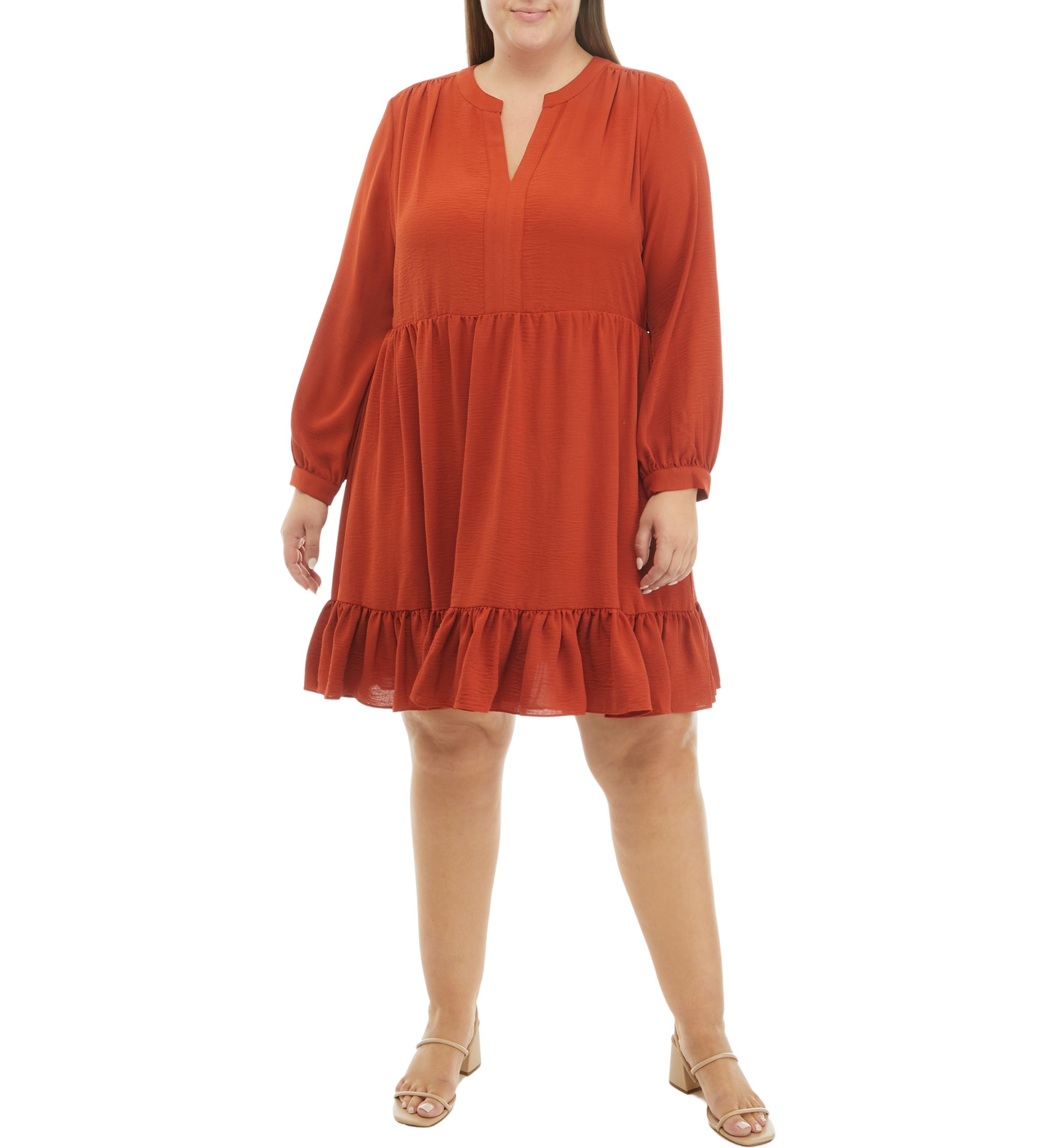 Plus Size Blouson Sleeve Tiered Babydoll Dress