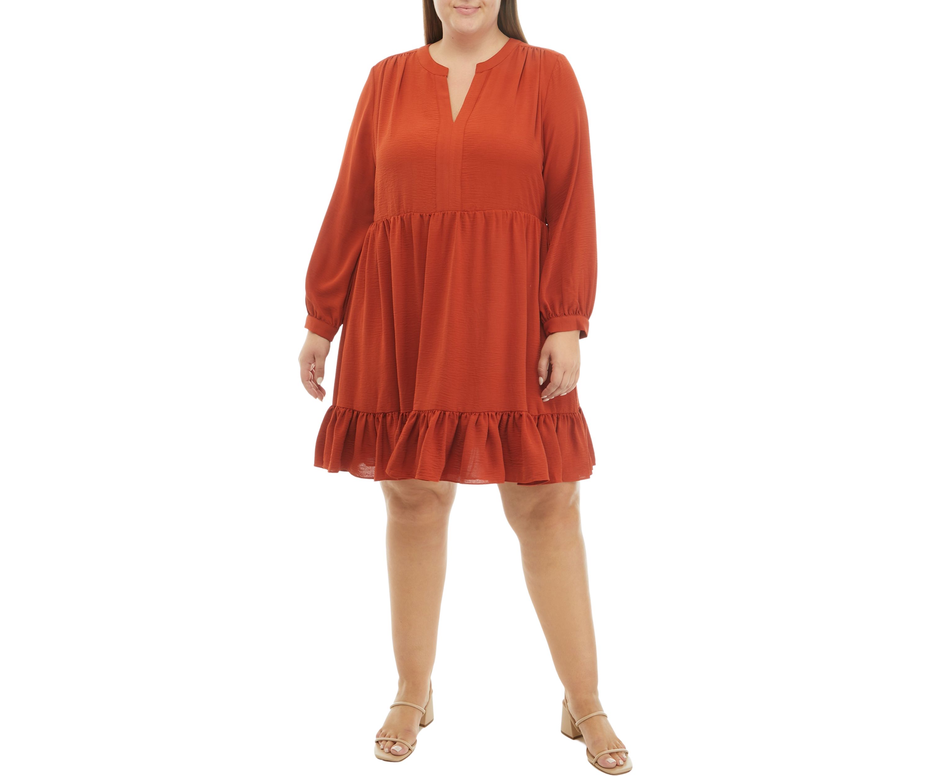 Plus Size Blouson Sleeve Tiered Babydoll Dress