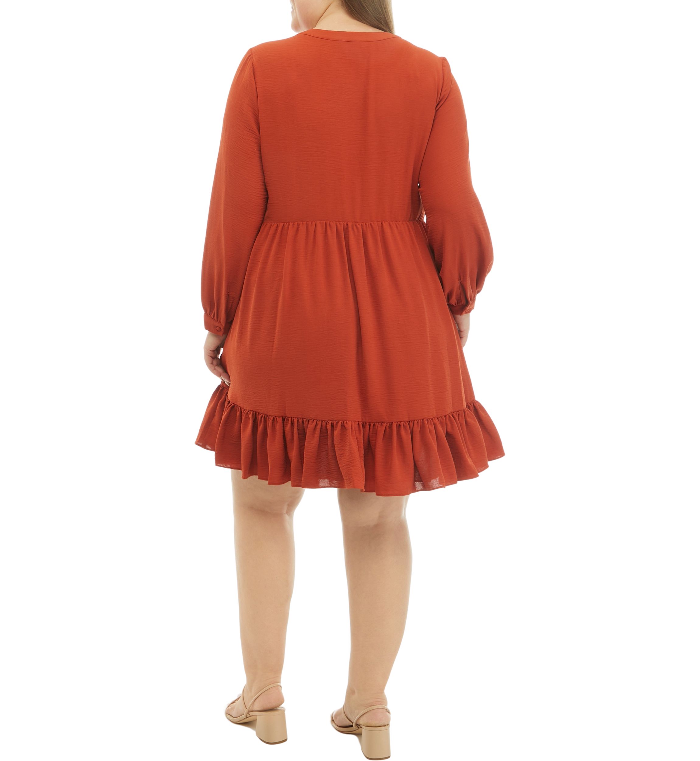 Plus Size Blouson Sleeve Tiered Babydoll Dress