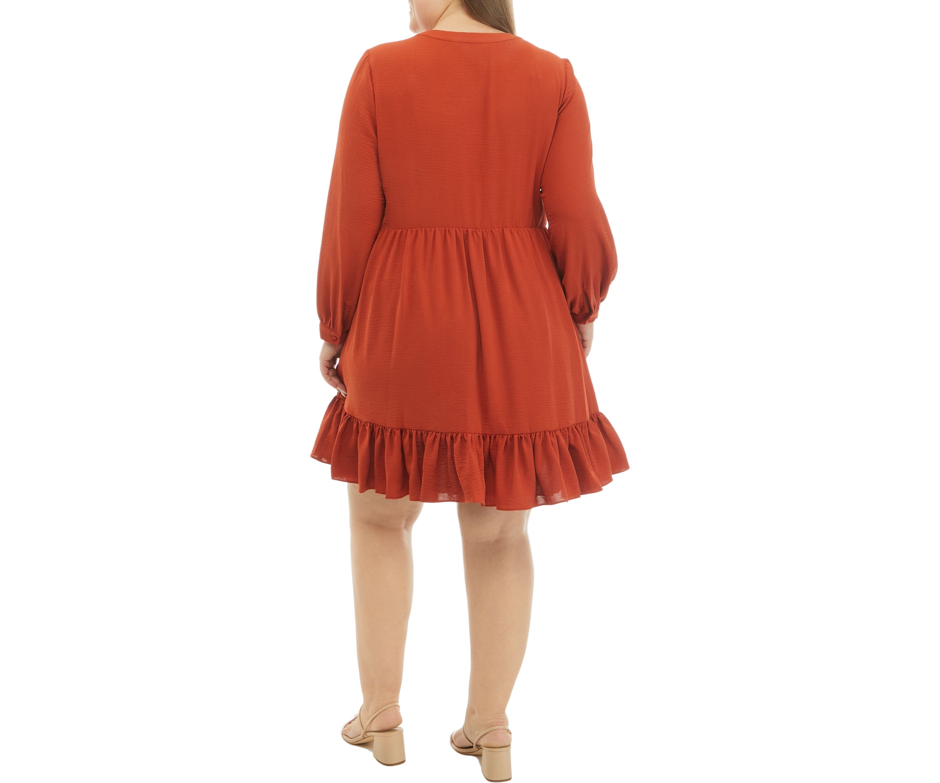 Plus Size Blouson Sleeve Tiered Babydoll Dress