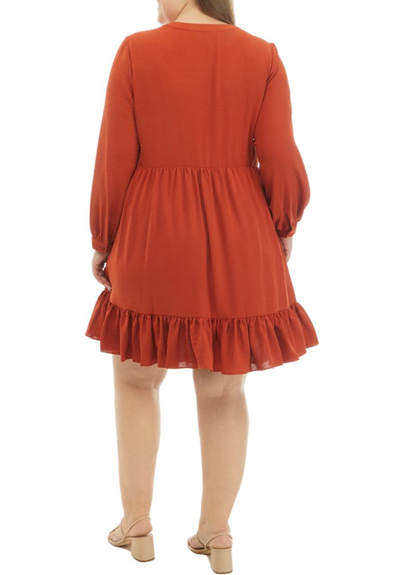 Plus Size Blouson Sleeve Tiered Babydoll Dress