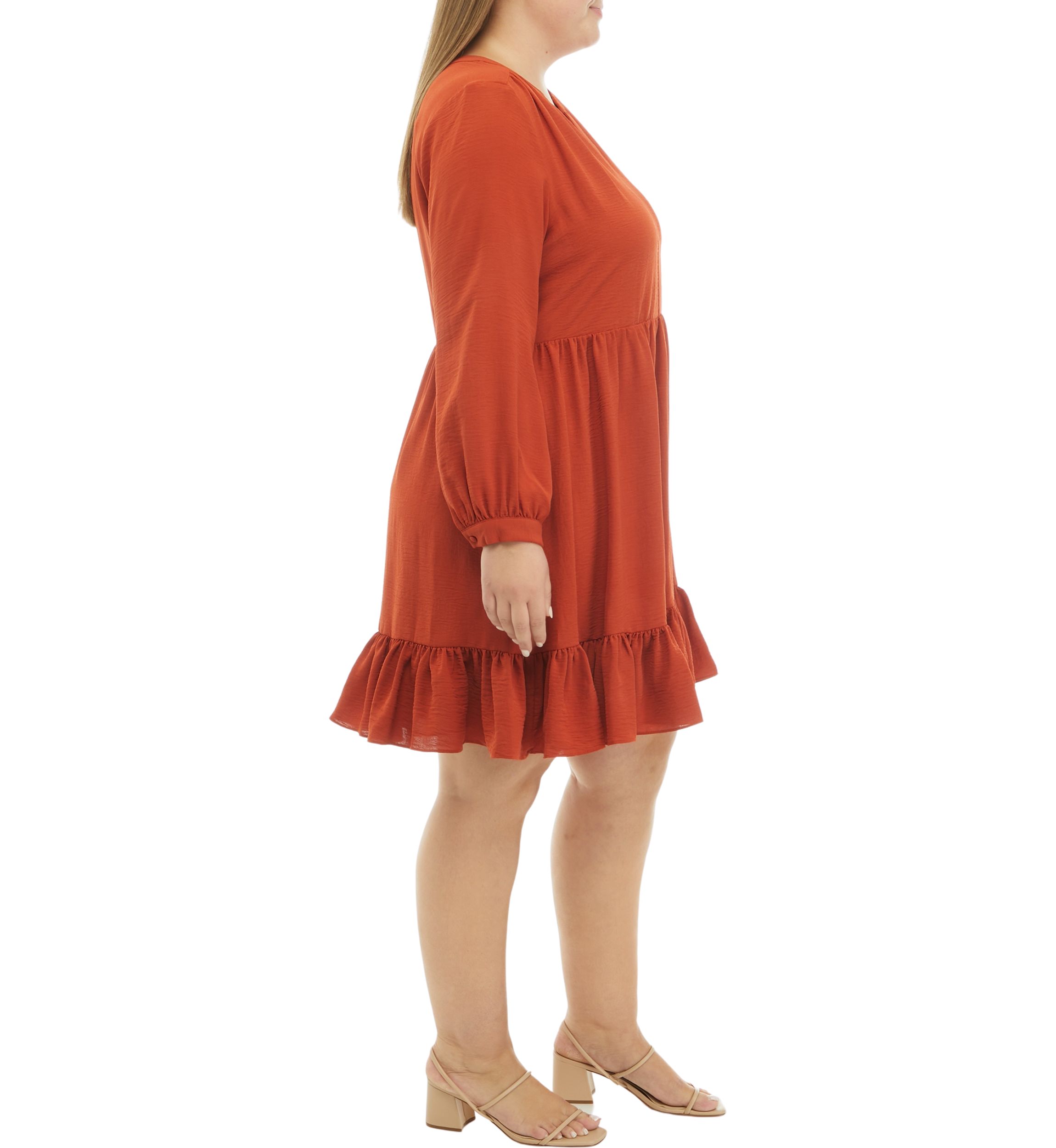 Plus Size Blouson Sleeve Tiered Babydoll Dress