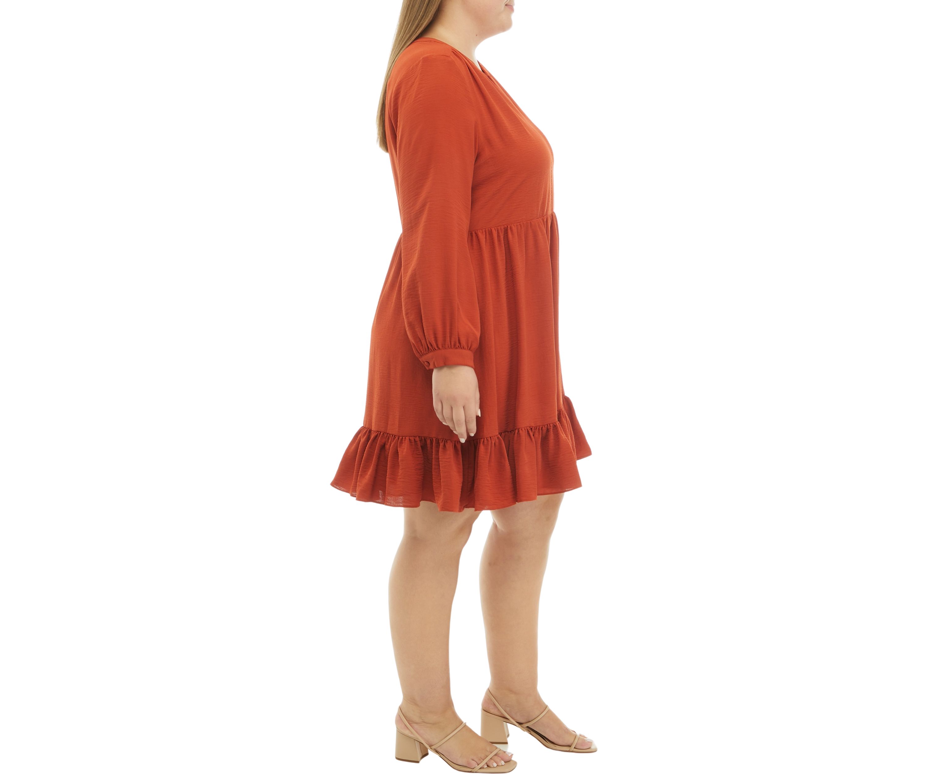 Plus Size Blouson Sleeve Tiered Babydoll Dress