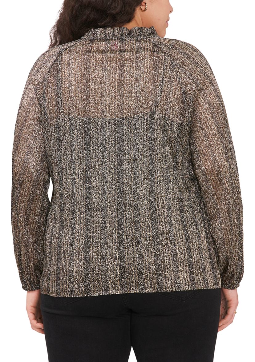 Plus Size Pleated Tie Blouse