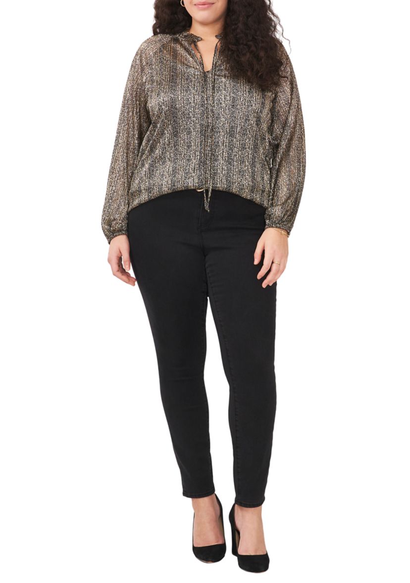 Plus Size Pleated Tie Blouse