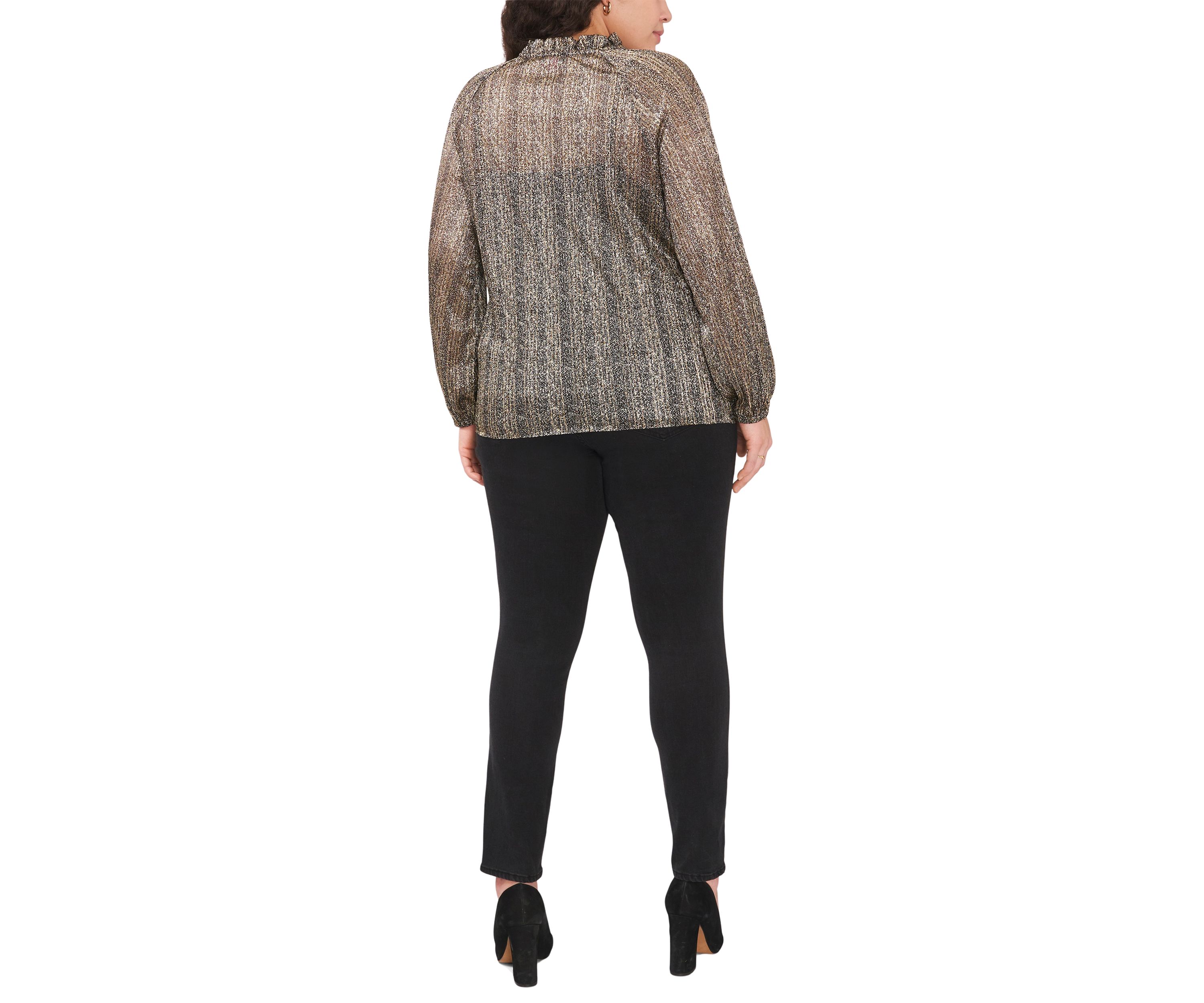 Plus Size Pleated Tie Blouse