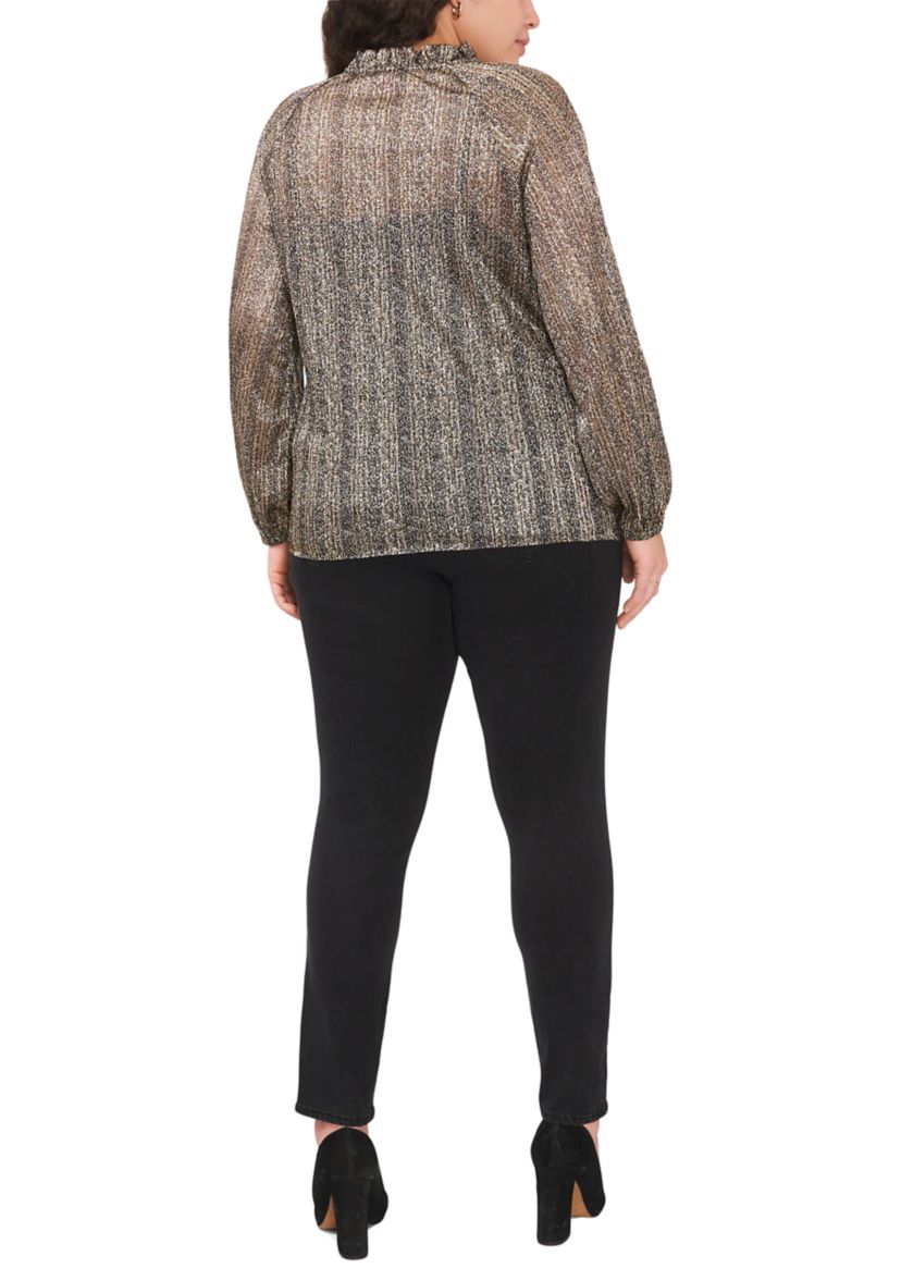 Plus Size Pleated Tie Blouse
