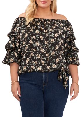 Vince Camuto V-neck Blouson Sleeve Top (Plus Size)