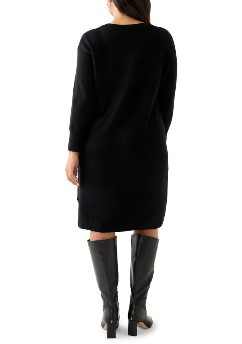 Plus Size Long Sleeve V-Neck Sweater Dress
