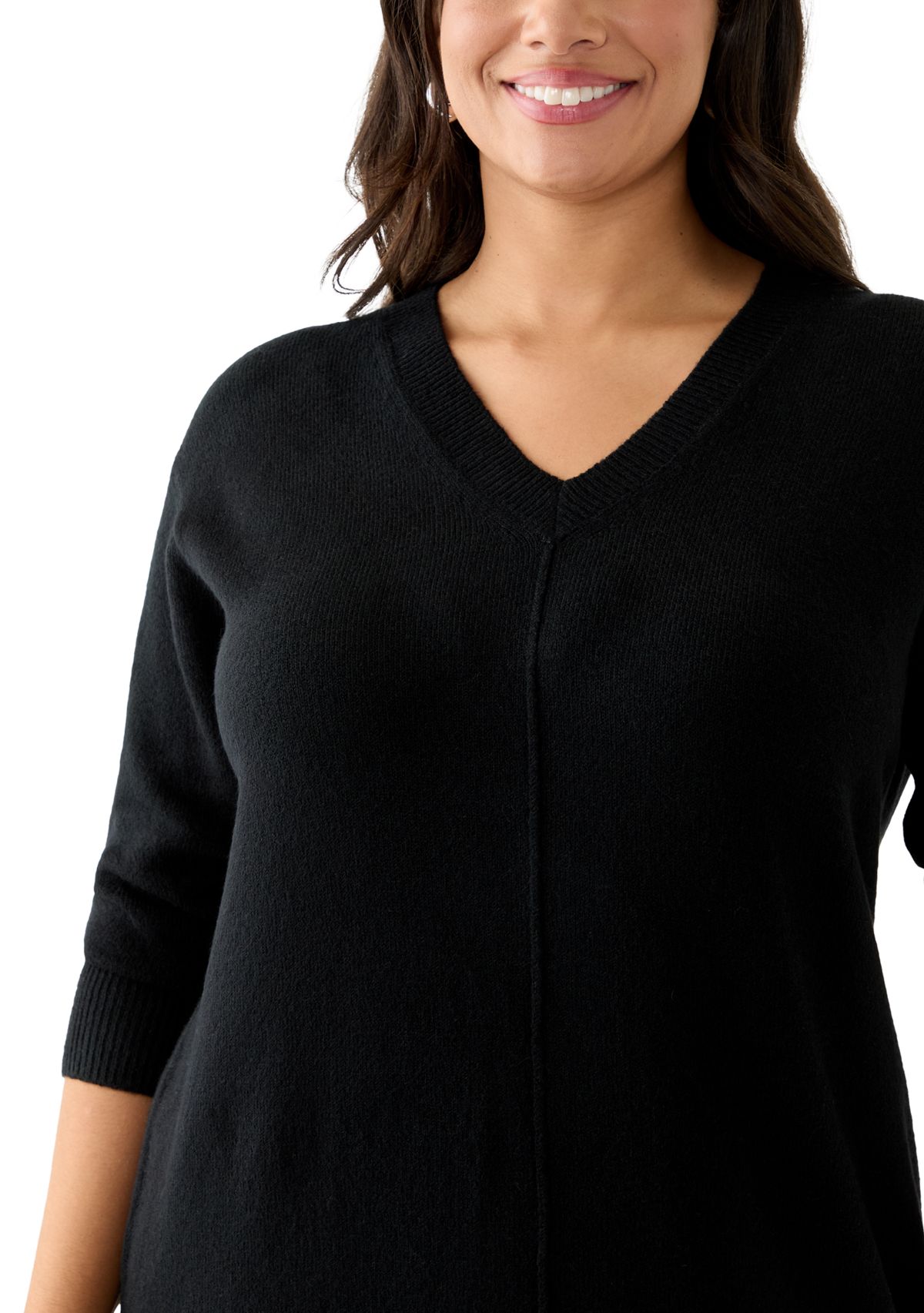 Plus Size Long Sleeve V-Neck Sweater Dress