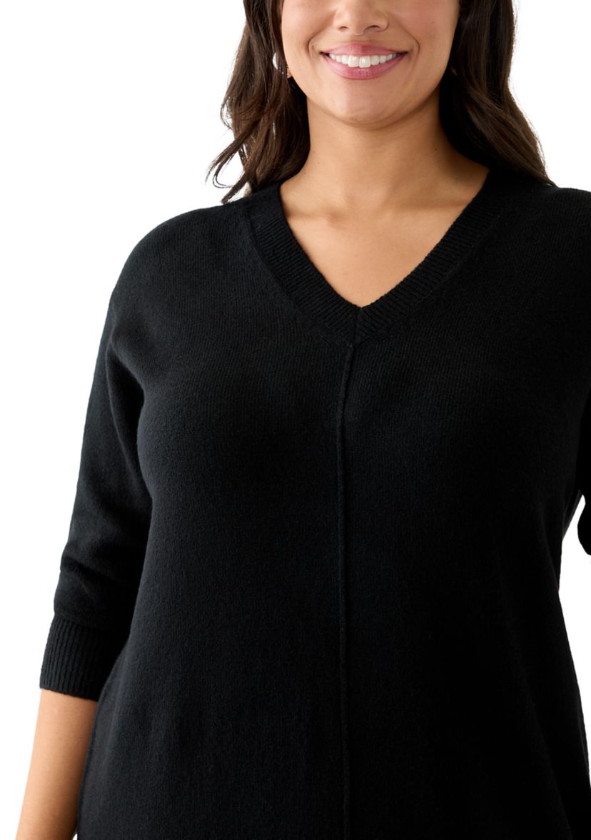 Plus Size Long Sleeve V-Neck Sweater Dress