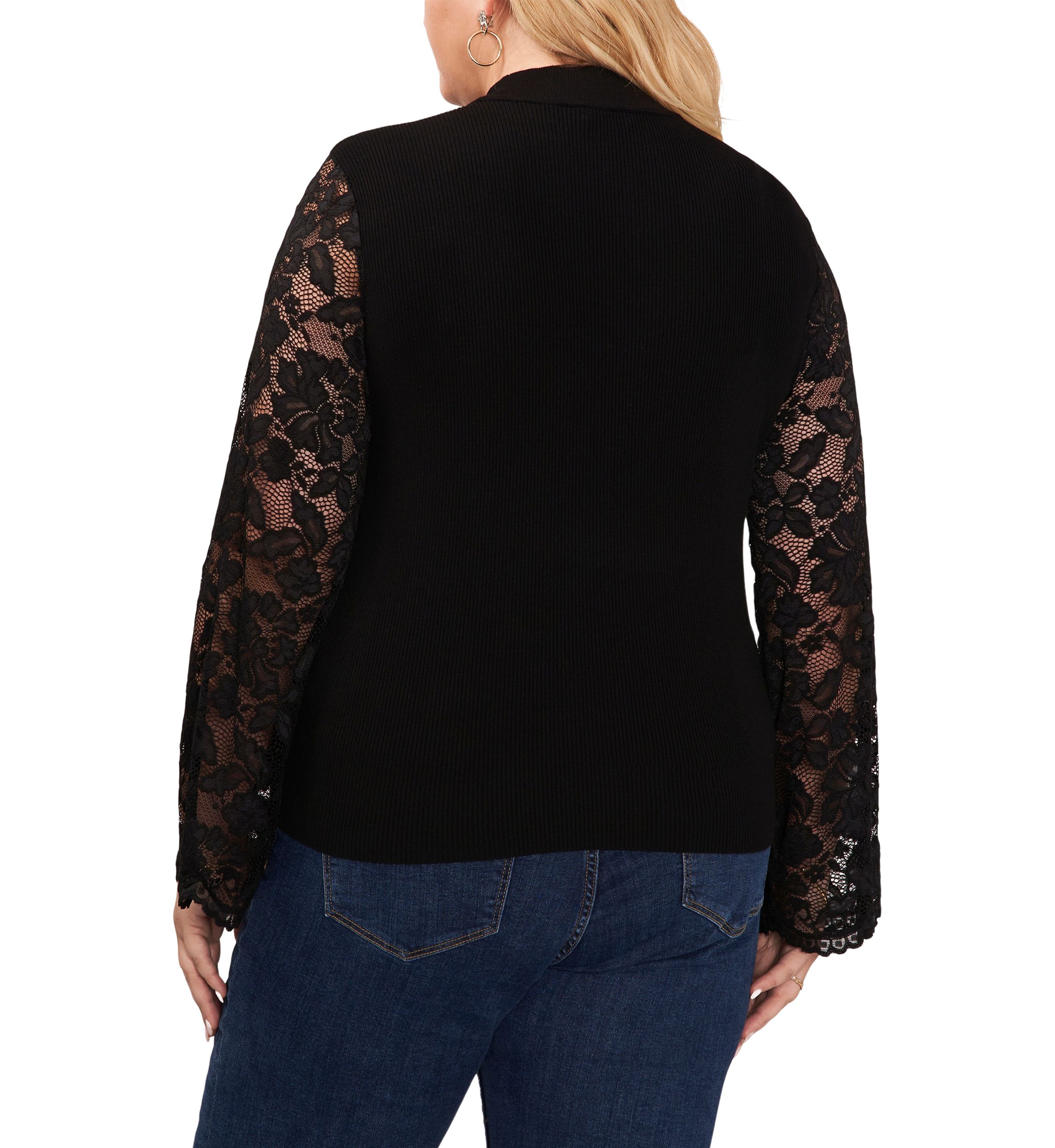 Plus Size Lace Sleeve Mock Neck Sweater 