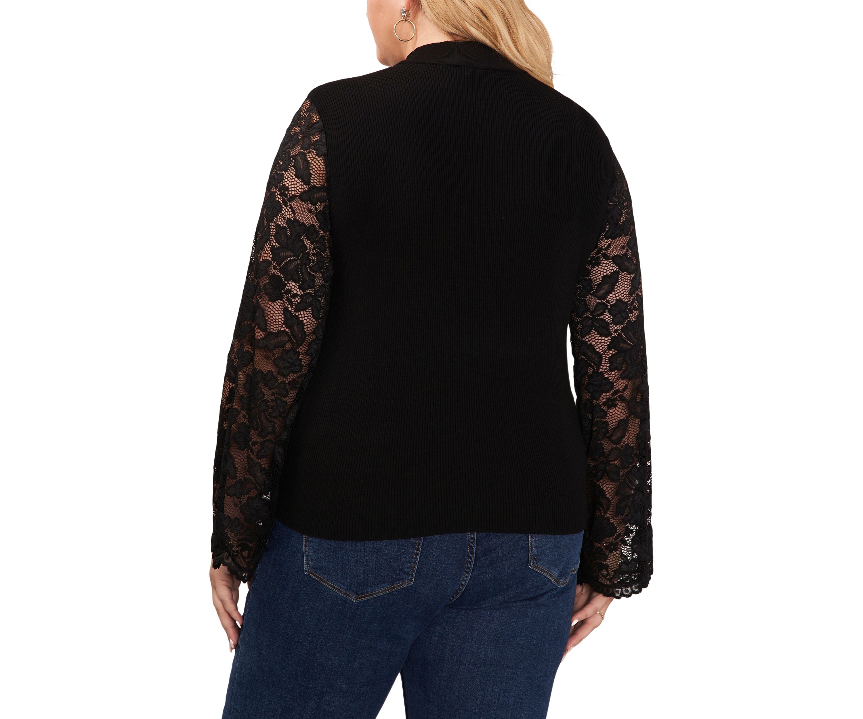Plus Size Lace Sleeve Mock Neck Sweater 