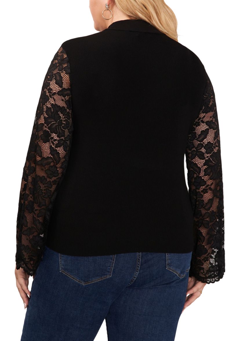 Plus Size Lace Sleeve Mock Neck Sweater 