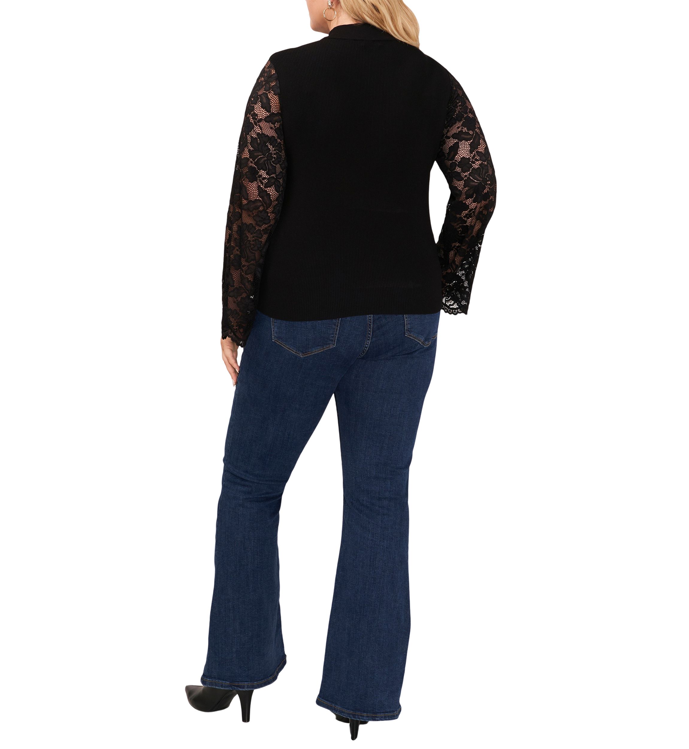 Plus Size Lace Sleeve Mock Neck Sweater 