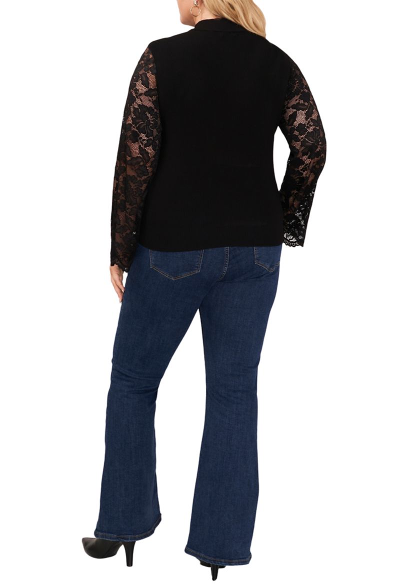 Plus Size Lace Sleeve Mock Neck Sweater 