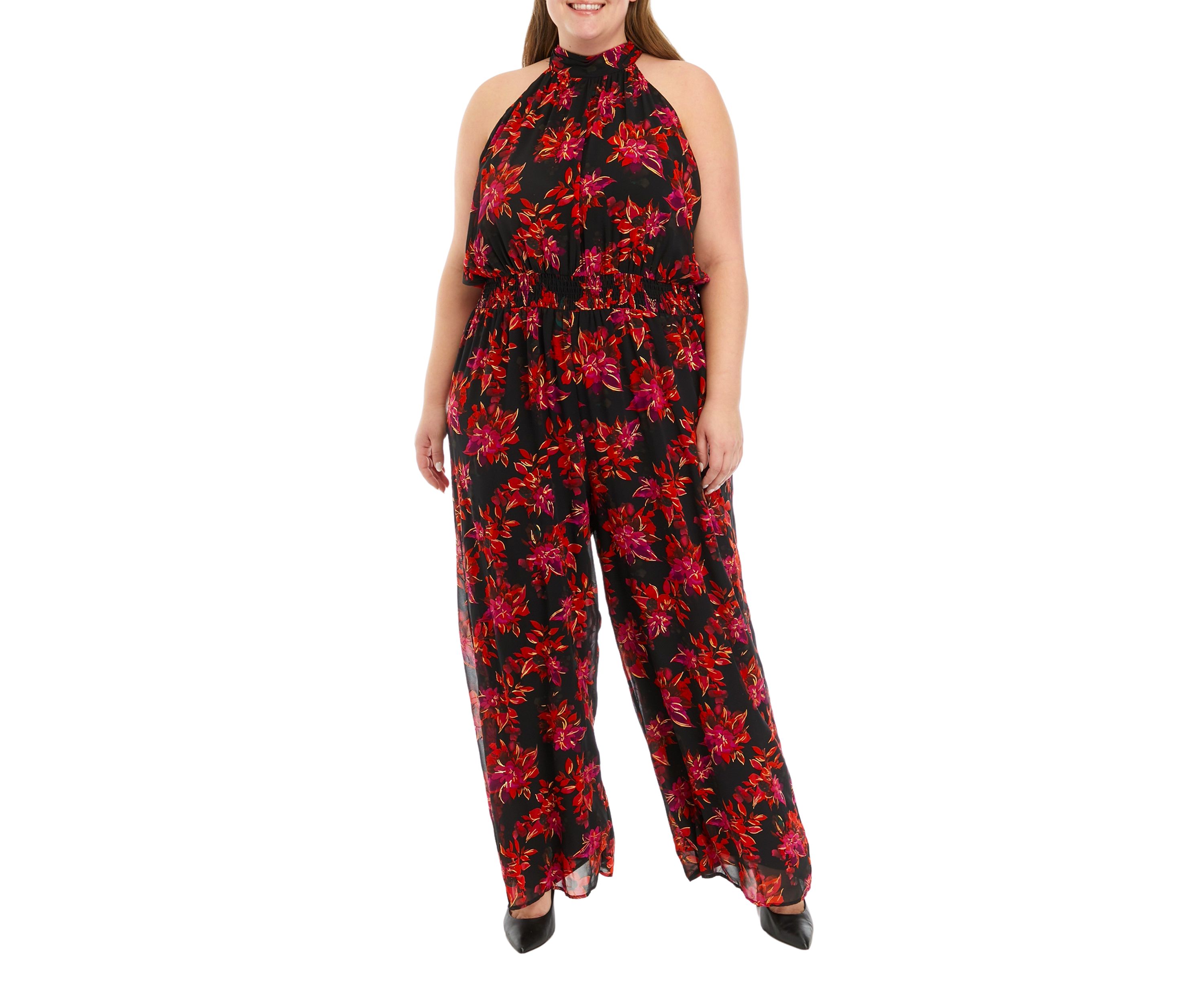 Vince Camuto Plus Size Sleeveless Floral Halter Jumpsuit Belk