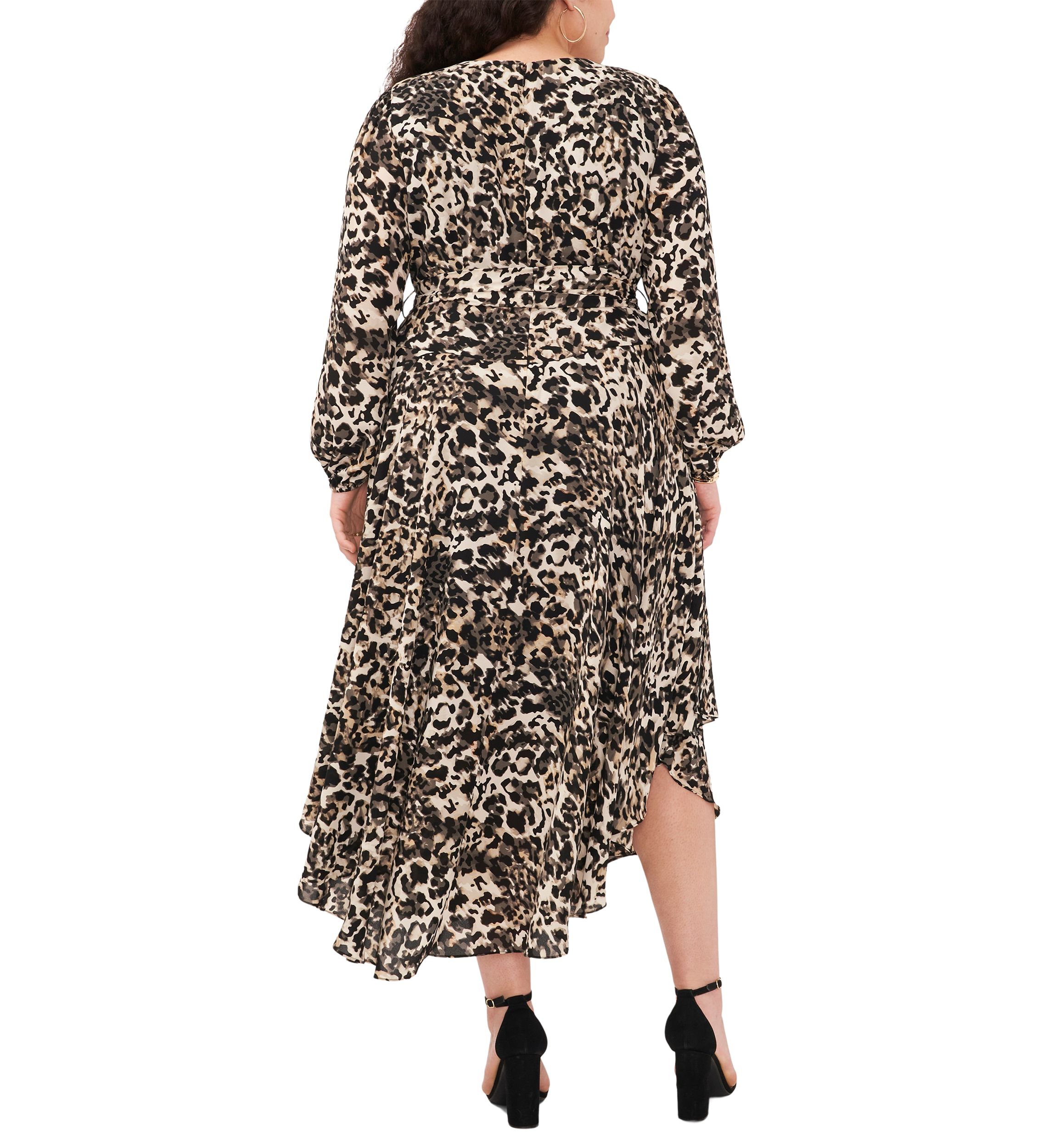 Plus Size Blouson Sleeve V-Neck Animal Printed Maxi Dress