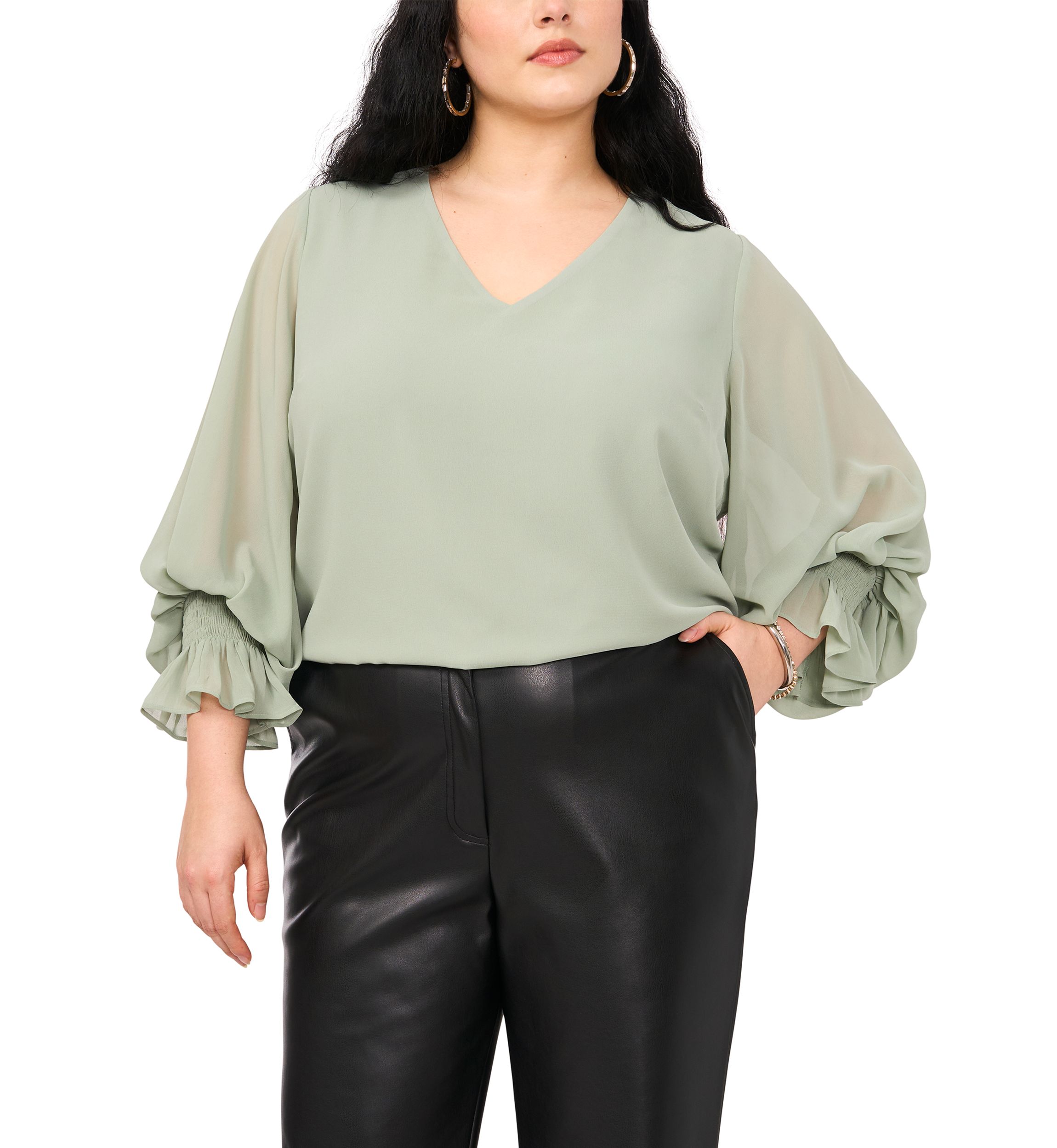 Plus Size Woven V-Neck Blouse