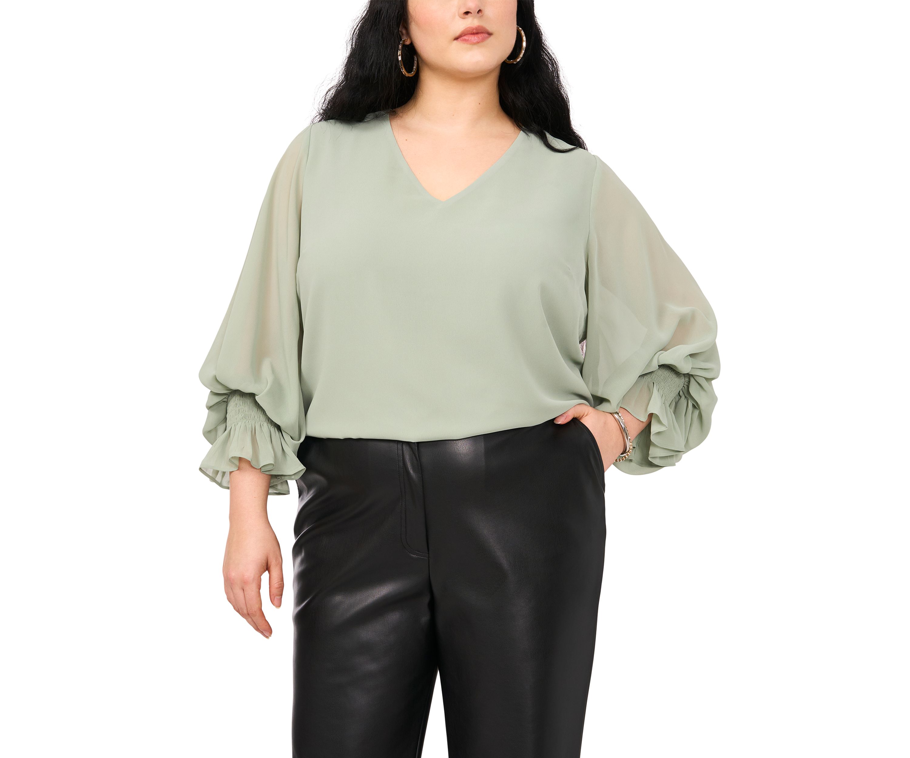 Plus Size Woven V-Neck Blouse