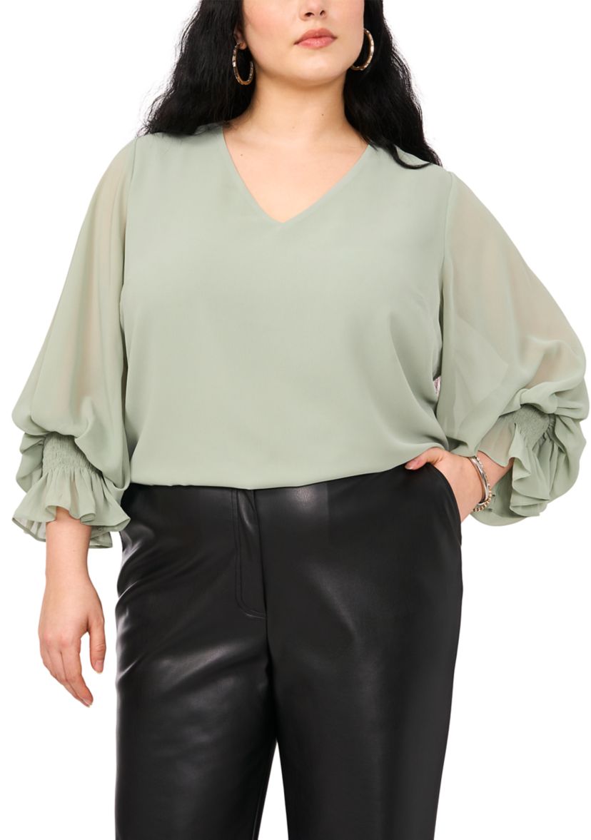 Plus Size Woven V-Neck Blouse