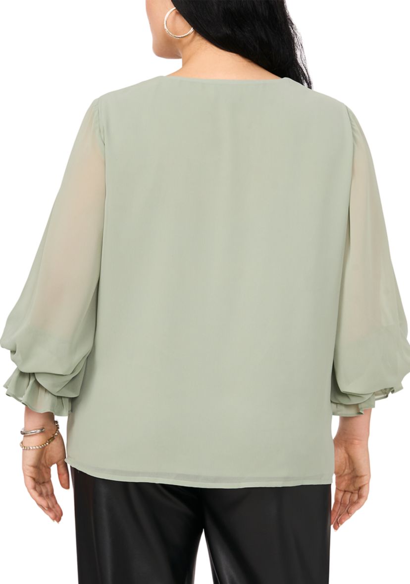 Plus Size Woven V-Neck Blouse