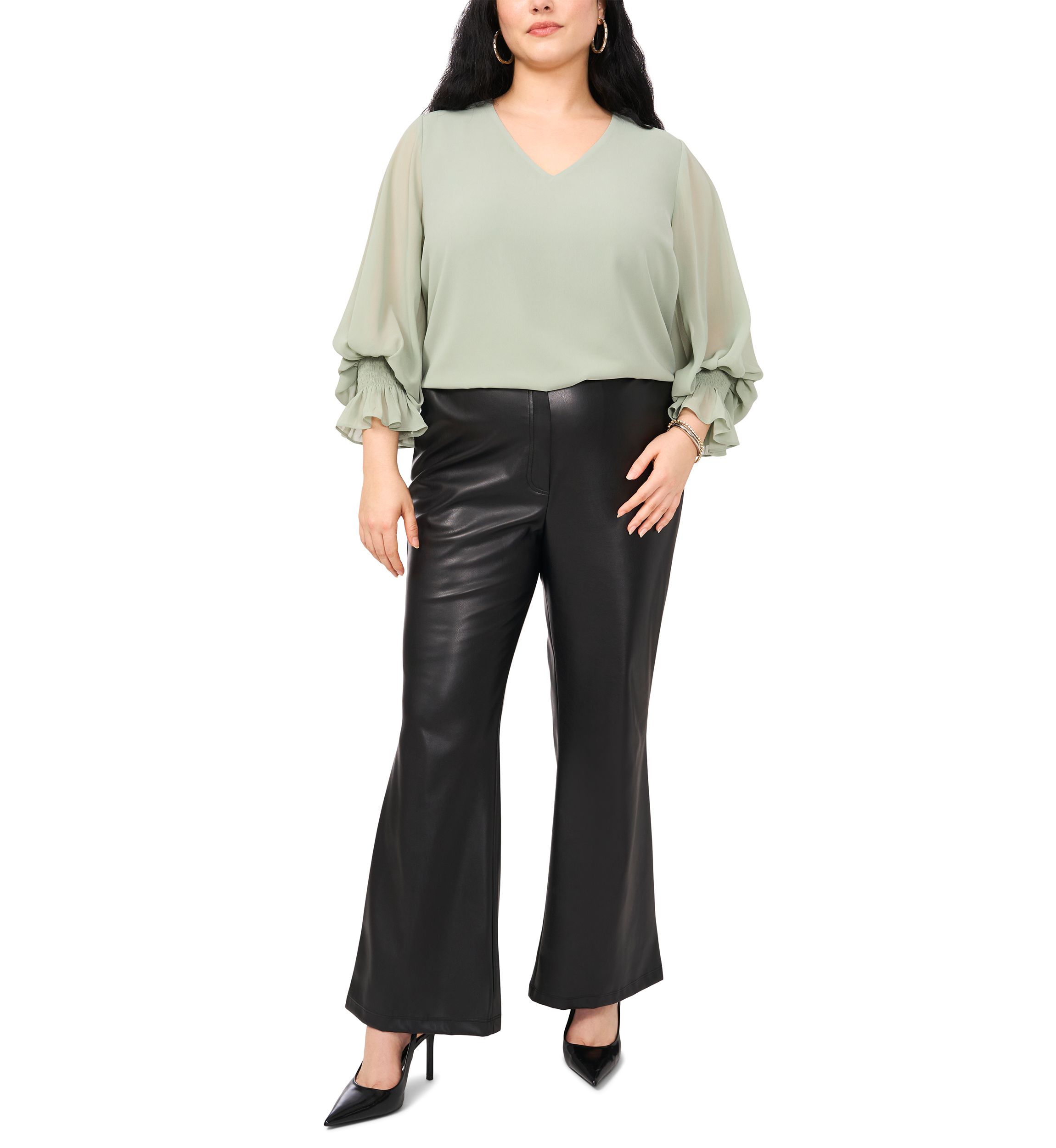 Plus Size Woven V-Neck Blouse