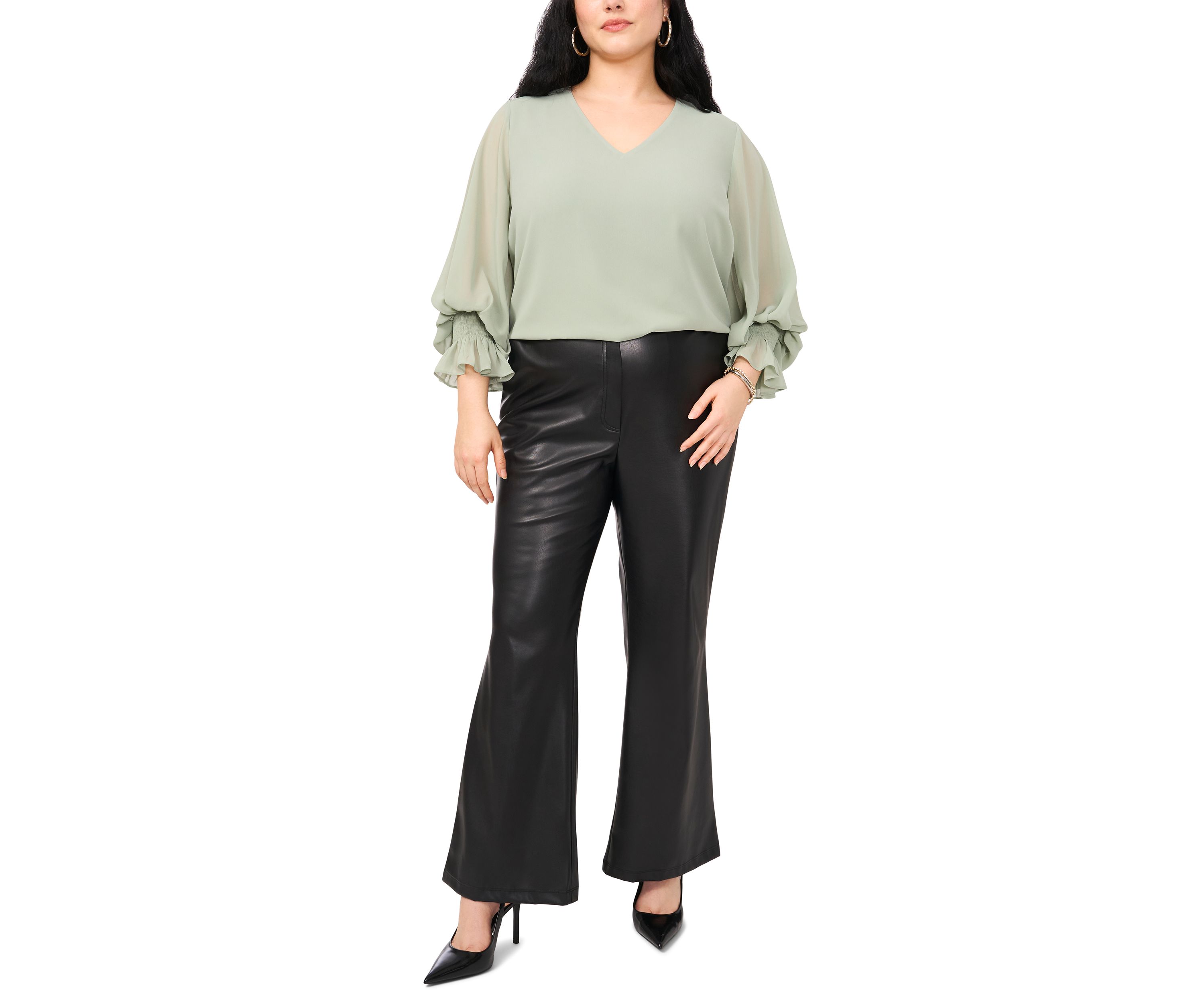 Plus Size Woven V-Neck Blouse