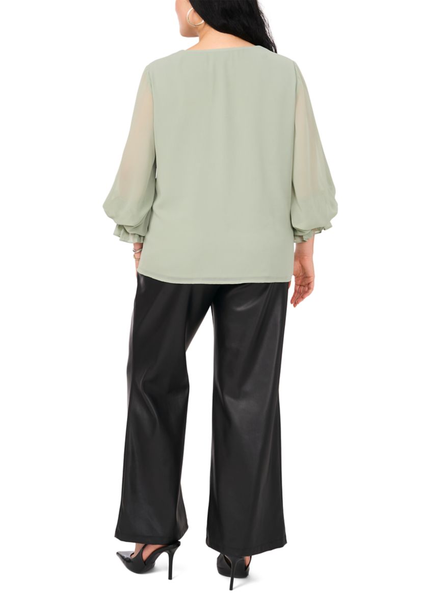 Plus Size Woven V-Neck Blouse