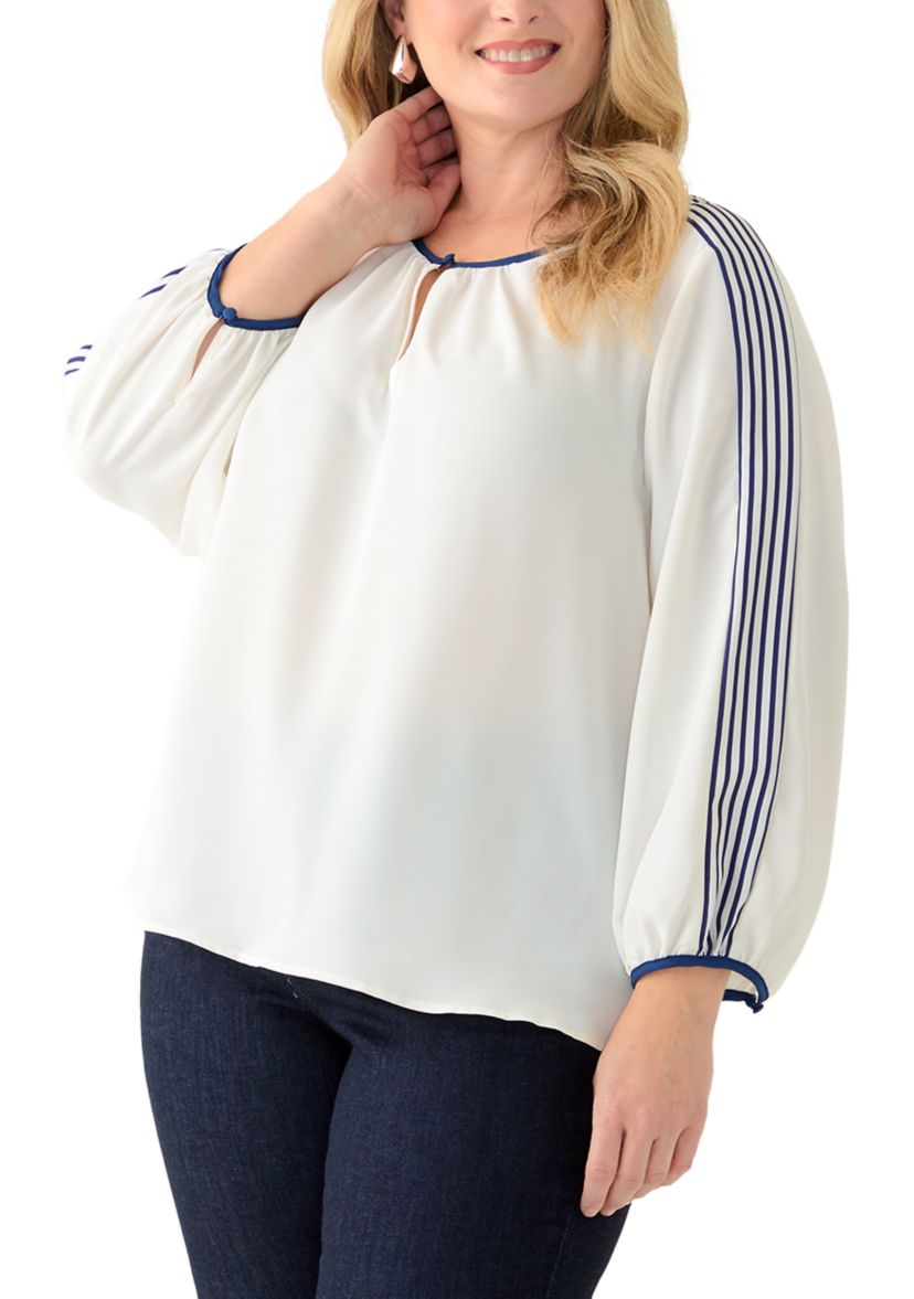 Plus Size Long Sleeve Crew Neck Top with Shirring