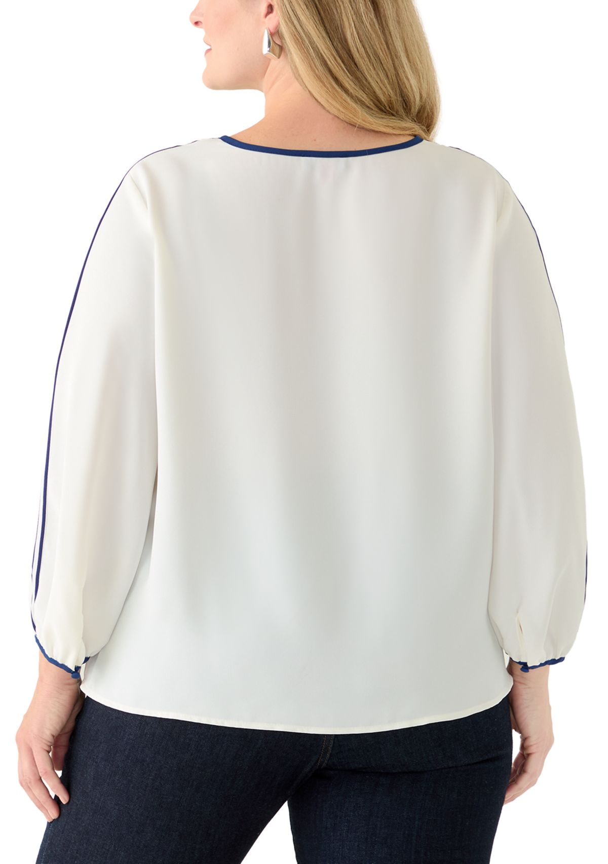 Plus Size Long Sleeve Crew Neck Top with Shirring