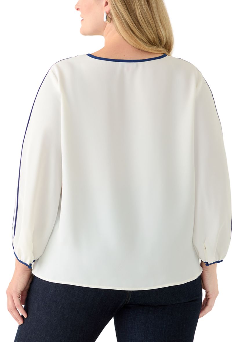Plus Size Long Sleeve Crew Neck Top with Shirring