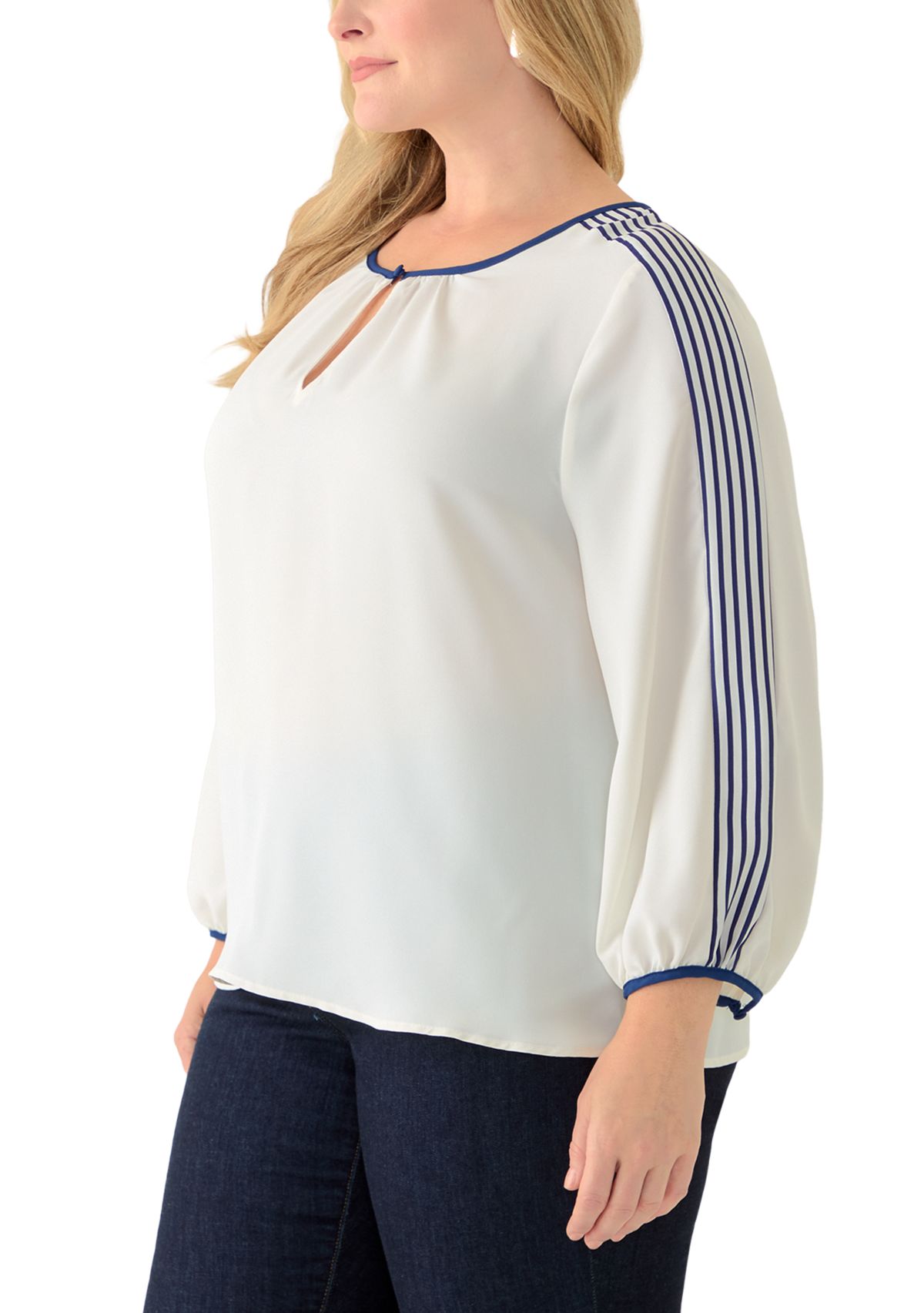 Plus Size Long Sleeve Crew Neck Top with Shirring
