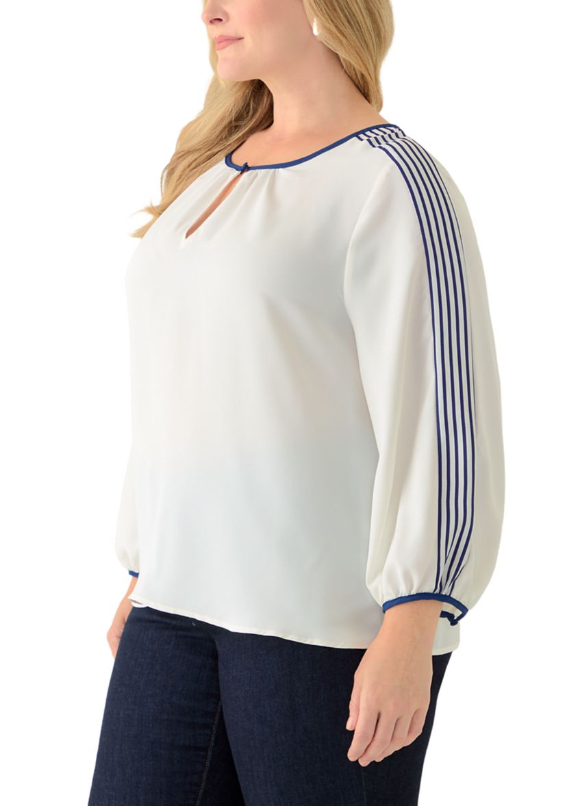 Plus Size Long Sleeve Crew Neck Top with Shirring