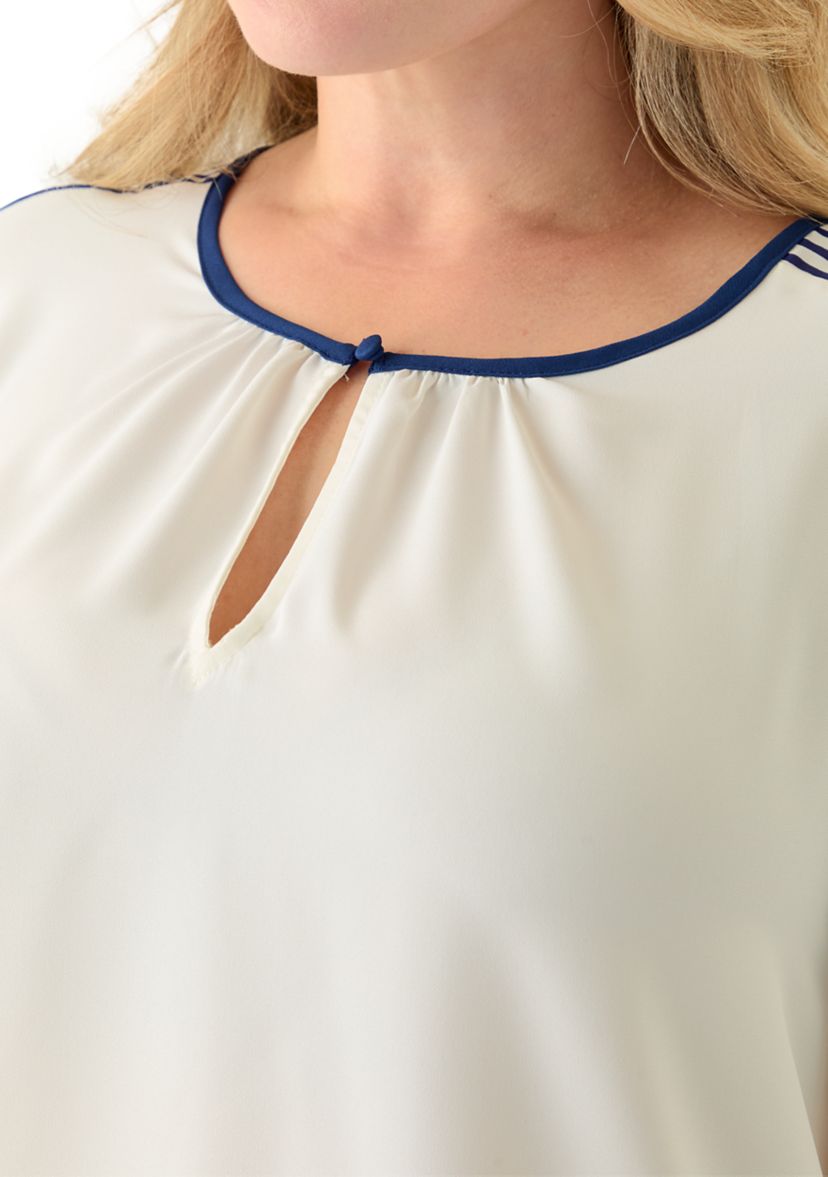 Plus Size Long Sleeve Crew Neck Top with Shirring