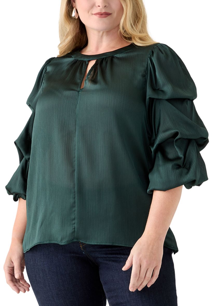 Plus Size Long Bubble Sleeve with Front Keyhole Blouse