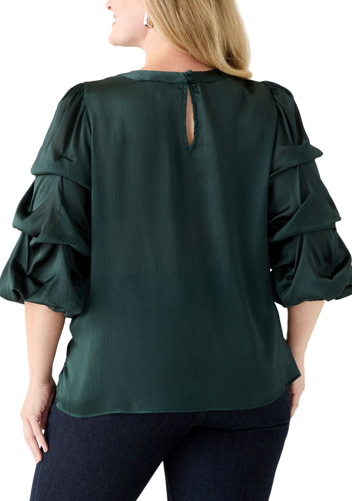 Plus Size Long Bubble Sleeve with Front Keyhole Blouse